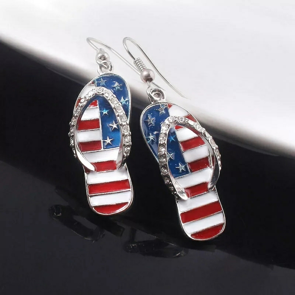 NEW American Flag Summer 4th Earrings Rhinestone